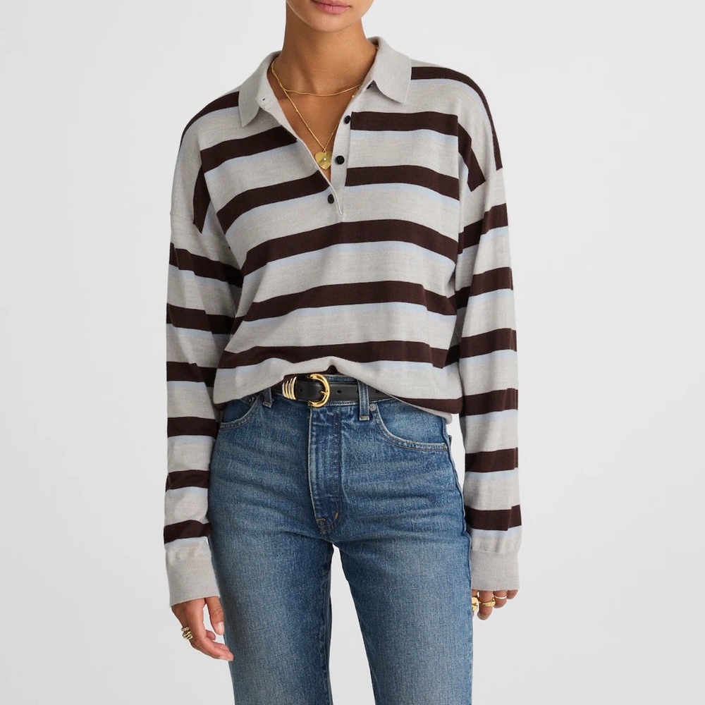 Madewell - Rugby Striped Polo Sweater in 100% Merino Wool - XS